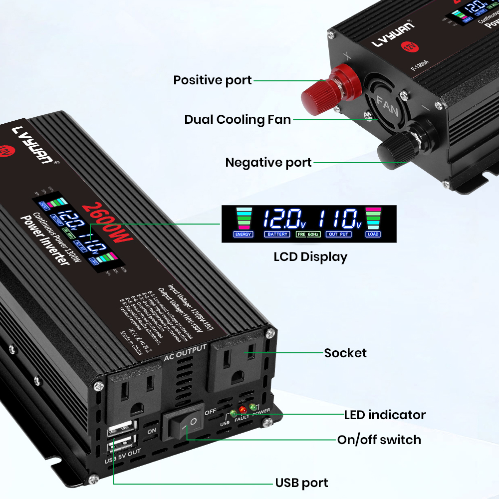Inverter Daya 1500W 2000W 2600 - Solar Emergency Charger ulasan dan harga